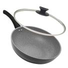 Frigideira Funda Wok Granilite Cinza Indução 28cm Antiaderente Com Tampa