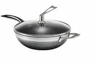 Frigideira Grande Alta Wok em Aço Inox 30cm Antiaderente Cor Inox/Preto Inmetro