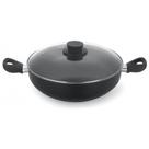 Frigideira Grande antiaderente com alças gourmet preto com tampa de vidro