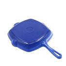 Frigideira Grill 28cm Grelha Quadrada Ferro Fundido - Alta Durabilidade, Retém Calor, Fogão, Forno, Indução Cor:Azul