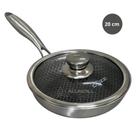 Frigideira Indução 20cm com Revestimento em Cerâmica Com Tampa de Vidro Inox Fundo Triplo