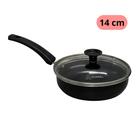 Frigideira Para 1 Ovo Frita Ovo Alumínio Antiaderente Teflon 14 Cm Preto com Preto Cabo de Baquelite Tampa Vidro