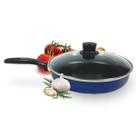 Frigideira Reta 24 Antiaderente Teflon Azul Tampa de Vidro