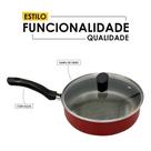 Frigideira Vermelha Enjoy Reta 20cm Tampa de Vidro e Alça