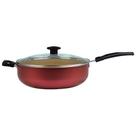 Frigideira Wok 30 cm Antiaderente Teflon E Tampa de Vidro 5.9 Litros Cereja