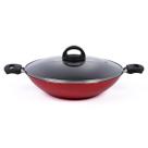 Frigideira Wok Antiaderente com Tampa de Vidro 30Cm Vermelho Nacional