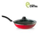 Frigideira wok antiaderente grande e funda teflon paella yakisoba n30cm - tampa de vidro