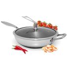 Frigideira wok Inox Corpo 3 Indução Anti Risco Tampa Vidro