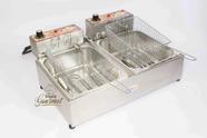 Fritadeira Elétrica Industrial 2 Cubas 10 Litros Com Cesto Para Frituras Salgados Porções Profissional