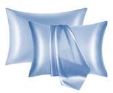 Fronha de seda NOLRDR Mulberry, pacote com 2, azul claro, king size