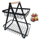 Fruteira Cesto Duplo Organizador Aramado Fruta Legumes Cozinha Mesa Bancada Escritorio Estante Armario Moderno Multiuso