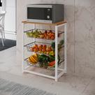Fruteira com Suporte para Micro-ondas Barcelona Aço Branco Cesto Preto Tampo Canela