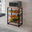 Fruteira com Suporte para Micro-ondas Barcelona Aço Preto Cesto Preto Tampo Canela