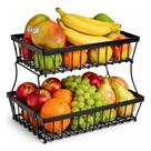 Fruteira de Mesa 2 Andares Metálica Preta Cestos Organizador Moderno Cozinha Gourmet Frutas Legumes Cosméticos Organização Decoração Organização
