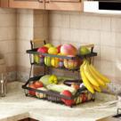 Fruteira de Mesa 2 Níveis com Gancho, Organizador de Armazenamento Multiuso para Cozinha, Sala de Estar e Banheiro