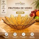 Fruteira De Vidro 40cm Centro De Mesa Folhas Ambar Vitazza