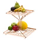 Fruteira Dupla Quadrada Rosé Gold Suporte Porta Frutas Aramado Organizador Decorativo Para Cozinha Pia Bancada