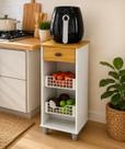 Fruteira Multiuso Com Gaveta E Cestos Organizador De Cozinha Branco com Cinamomo Moderno