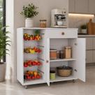 Fruteira Multiuso Cozinha com Rodízios 4 Cestos e Gaveta Branco MDP 92cm