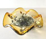 Fruteira Murano Cristal Ondulados Caramelo Fino Acabamento Fruteira Murano Cristal Ondulados Caramelo Fino Acabamento