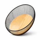 Fruteira Oval Preta Fosca com Base de Madeira Natural Design Escandinavo e Sofisticado WESTING by BSMIX