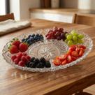 Fruteira Petisqueira Vidro Oval Com Divisórias Mesa 1,120ml
