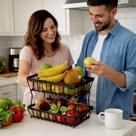 Fruteira Preta Organizador Bancada Cozinha Frutas Legumes Cesto Guarda Prateleira Rack