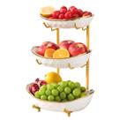 Fruteira YYW de cerâmica de 3 camadas com suporte de metal branco (dourado)