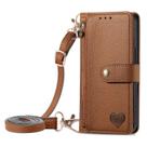 Funda con tapa y cartera de cuero marrón para iPhone 14 Plus con diseño Hee Hee Smile