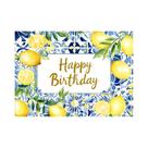 Fundo De Aniversário Com Limões, Azul, Estilo Marroquino Mediterrâneo Capri, Banner De Limões Para