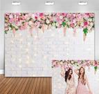 Fundo Decorativo JSHENGZHYI Parede Floral 240x180 cm Tijolo Branco