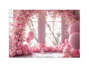Fundo Fotográfico 2,20 x 1,50 - Arco de Balões Rosa com Flores Brancas 064