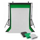 Fundo Fotográfico Completo Branco Preto e Verde c/ Suporte e Tripés