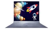 Fundo Fotográfico em Tecido Astronauta Planetas Foguete - 150x170cm