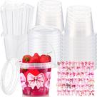 Funnymoom 30 conjuntos de copos plásticos transparentes de 700 ml com tampas e canudos