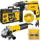 Furadeira de Impacto 710w com Esmerilhadeira Angular 750W Broca Disco Maleta Vonder