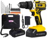 Furadeira e Parafusadeira de Impacto 21V Sem Fio 2 Baterias LED 32 Acessórios 2 Velocidades Maleta Completa Bivolt Profi