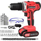Furadeira elétrica sem fio GardenJoy 21V elétrica com kit de 65 unidades