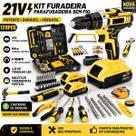 Furadeira Parafusadeira Com Kit Ferramentas 120 Peças Brushless 2 Baterias 21V e Maleta