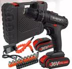 Furadeira Parafusadeira Sem Fio 36v Com Kit De Brocas 2 Baterias Maleta