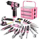 Furadeira sem fio WORKPRO Pink com caixa de ferramentas, conjunto de ferramentas rosa de 43 unidades com furadeira e brocas elétricas de íon de lítio de 8 V, chave de fenda elétrica portátil de 2,0 Ah, conjunto de ferramentas domésticas com caixa de ferramentas empilhável - fita rosa