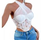 G0210-Blusa Top Cropped Renda Branco Corpete Corselet Luxo 22z