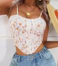G0314-Blusa Top Cropped Festa Estampado Flor Corpete Corselet 29z