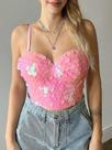 G0613 Blusa Festa Balada Paetê Espatilho Top Cropped Corpete Jl646