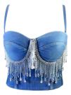G0614-Blusa Festa Balada Sexy Strass Cropped Franjas Brilho Ag14