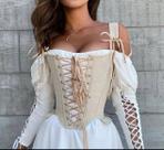 G2301-Blusatop Cropped Corpete Espatilhos Amarração Corselet Retro