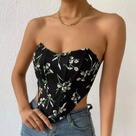 G3505-Blusa Festa Balada Sexy Top Cropped Bordado Flor Corset J800