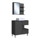 Gabinete 80cm Paula Grafite com Espelheira Porta Cuba Branca Em Mármore Sintético De Banheiro Gabinete 80cm Paula Grafite com Espelheira Porta Cuba Branca Em Mármore Sintético De Banheiro