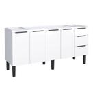 Gabinete Aço Cozinha para Pia de180cm 4 Portas 3 Gavetas com Pés Reguláveis Moderno Branco