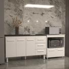 Gabinete Armário Carine 138 cm com Tampo Tampão e Balcão Amanda para Forno e Microondas Branco e Preto